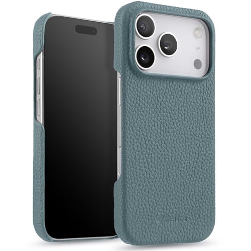 Coque en cuir véritable iPhone 17 MagSafe : l'élégance d'une housse premium bleu lin