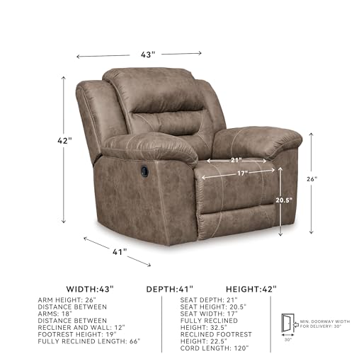 Image of Signature Design by Ashley Stoneland Modern Power Recliner with Gentle Rocking Motion, One-Touch Power Control, Faux Leather, 20.5 inch Seat Height, Brown