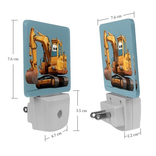 Image of NEWzone Cartoon Excavator Night Light [2 Pack], Plug in Wall Led Night Lights Decor for Boys Girls Room, Dusk to Dawn Sensor Wall Lamp for Stairway /Bedroom /Kitchen /Nursery Room