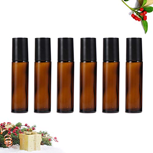 DOITOOL Frasco roll-on de perfume de vidro recarregável de 10 ml, frasco âmbar vazio com esfera de a