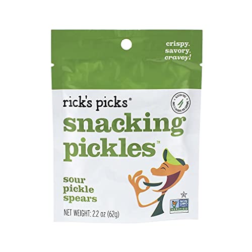 Rick’s Picks Snacking Pickles, Sour Pickle Spears; Gluten-Free, Vegan, Non-Gmo Project Verified, Kosher, Healthy Snack On-The-Go; Tray Of 12 Pouches #TOP1