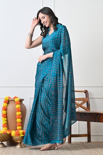 Image of MIRCHI FASHION Saree for Woman Chiffon Georgette Solid with Contrast Border | Lightweight Daily Wear Women's Sari and Printed Blouse Piece