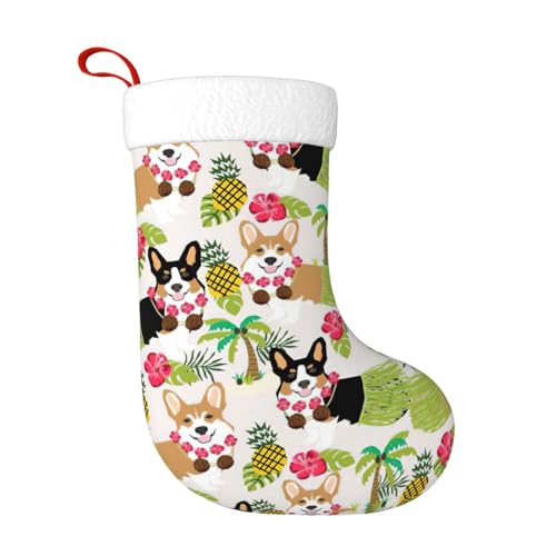 rannsut Corgi - Medias de Navidad hawaianas con estampado de piña tropical, para fiestas, chimenea y decoración del hogar, color negro, talla única