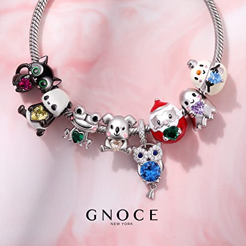 Image of GNOCE Embraces Heart Gemstone Bead Charms 925 Sterling Silver Wolf Fox Bear Husky Hedgehog Astronaut Chihuahua Dinosaur Rabbit Koala Axolotl Angel Tiger Dog Unicorn Cat Jewelry Gift for Women
