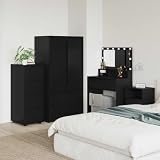 Armadio portaoggetti, 40 x 48 x 105 cm, in legno, nero, con cassetti