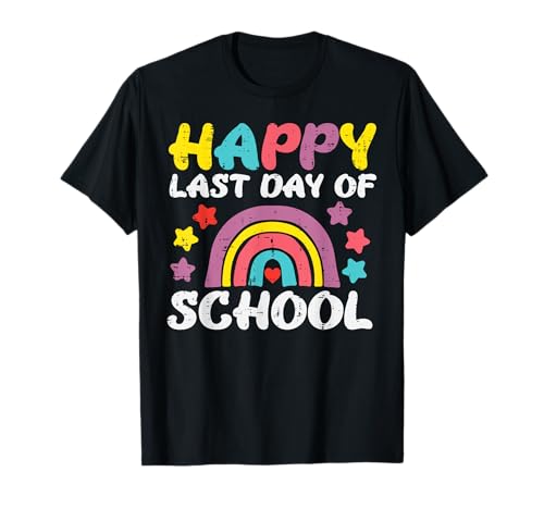 Rainbow Happy Last Day Of School Maestra Mujeres Niñas Niños Camiseta