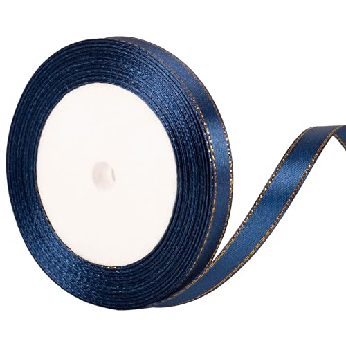Cinta fina de satén azul marino oscuro de 22 m x 10 mm, cinta delgada azul marino de 2/5 pulgadas para envolver regalos, bodas, Navidad, regalos de cumpleaños, pasteles, lazos para el pelo, ramos de