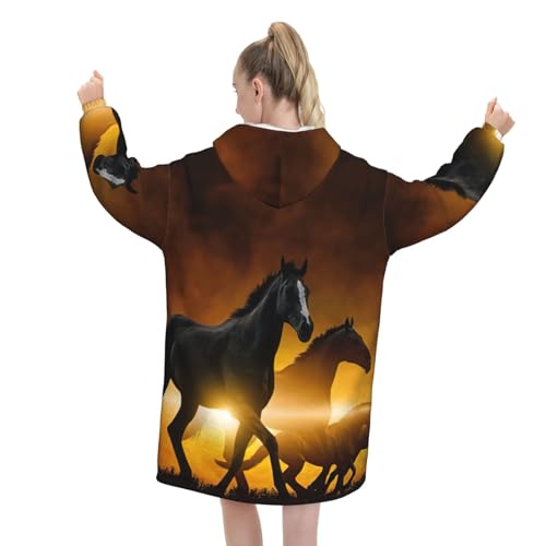 Plaid à capuche chevaux pour vos soirées d'hiver cocooning - 3