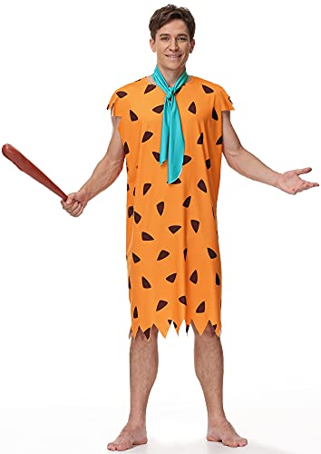 Men's Jagged Hemline Funny Party Costume Fred Flintstone Classic Halloween Flintstones Outfit Orange L #TOP2