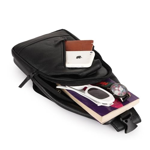 Image of Half Moon Phantom Crossbody Sling Bag for Men Slim Vegan Leather Chest Bag for Men Women for Upto 8-inch iPad Small Shoulder Side Bag Water-resistant Mobile Passport Bag Travel Office