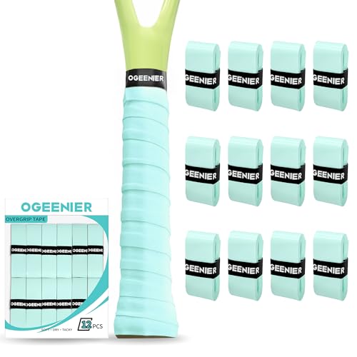 Ogeenier 12 Pieces Self Adhesive Tennis Grip Bands, Non-Slip and Anti-Sweat for Tennis Racquets, Padel, Tennis, Badminton, Squash Racquets
