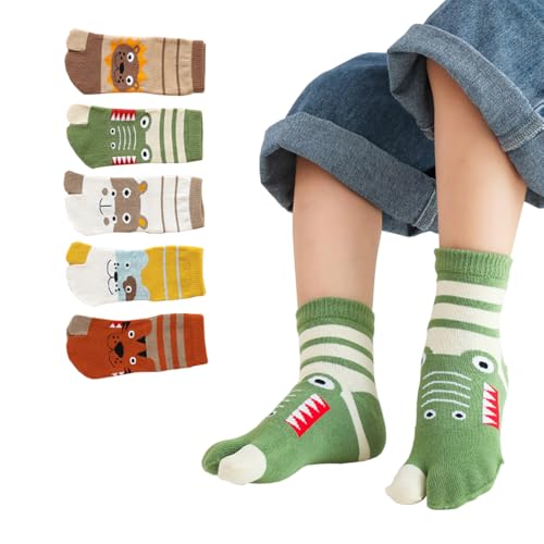 5 Pairs Kids Cotton Two Big Toe Tabi Flip Flops V Socks Cute Cartoon Animals Socks for Boys Girls 3-12 Years