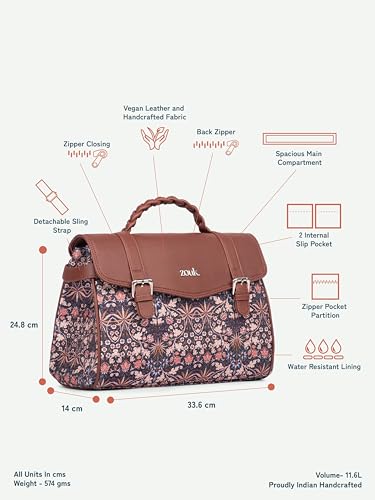 Image of ZOUK Heritage Satchel Bag - Gwalior Weaves | Jute | Vegan Leather Handcrafted With Detachable Sling Strap