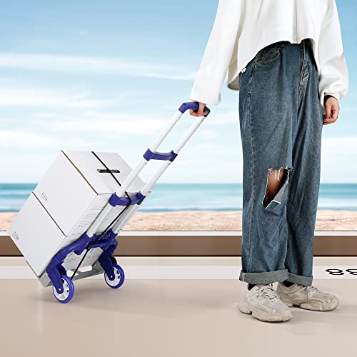 Caflower Folding Hand Truck, Aluminium Portable Folding Trolley With 3-Position Folding Pulley Handles, Load Capacity 175 Lbs For Home, Office And Travel Use.(Blue Sliver Aluminum+Pvc Wheels) #TOP5
