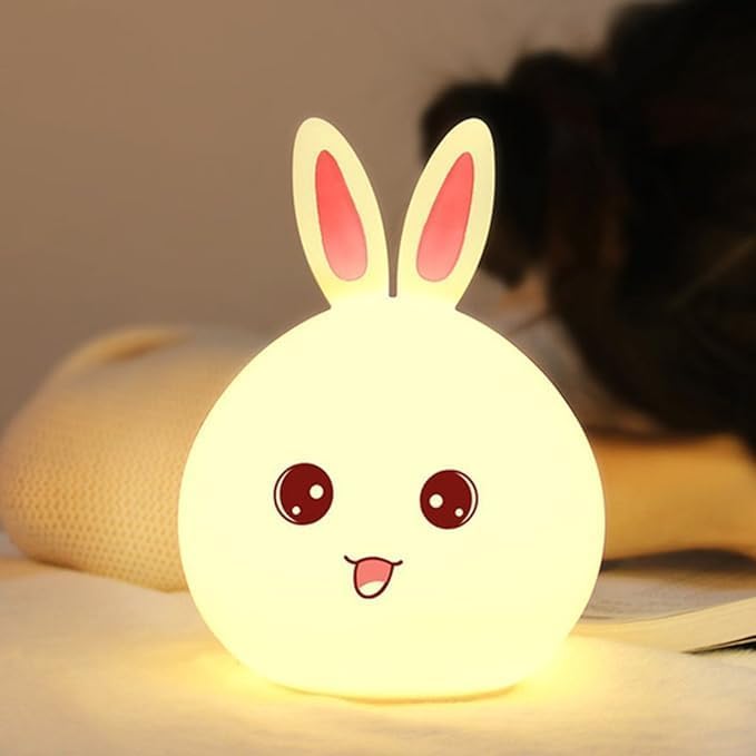 Pamidhar Cute Big Face Rabbit Silicone Beside Night Light for Children, Color Changing Lamp for Toddlers, Portable and Rechargeable, Perfect Decoration for Bedroom, Gift for Children (Multicolor)