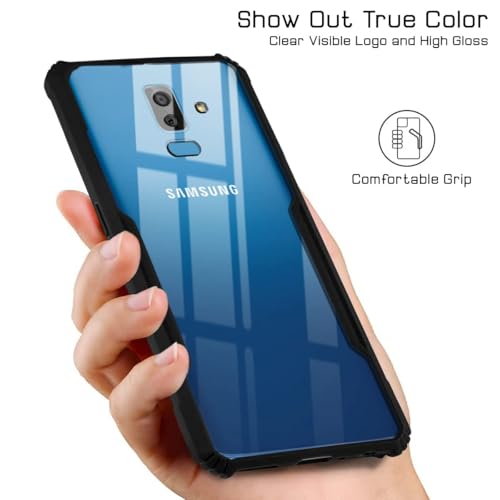 Image of Jkobi Back Case Cover for Samsung Galaxy A6 Plus (Polycarbonate with Shockproof Clear Panel | Crystal Glass Back | Camera Protection | Black)