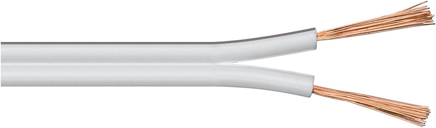 electrosmart 20m White Loud Speaker Cable Wire - Multi-Strand Ideal for Car Audio & Home HiFi - Outside Dimensions of Cable: 4mm x 2mm