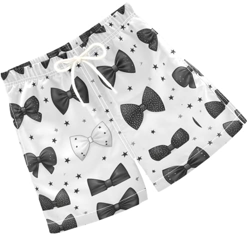 Pigsaly Boys Swim Trunks Grey Black Stars Bow Tie Boys Board Shorts Swimsuit Swimwear Summer Bathing Suit 3T
