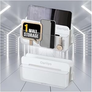 Adhesive Room Decor Wall Mount Charging Phone Holder,Universal Remote Control & Smart Phone Station,No Drilling Box for Home Office,Bedroom,College Dorm,RV – Floating Shelf Organizer,White(2 Pack)