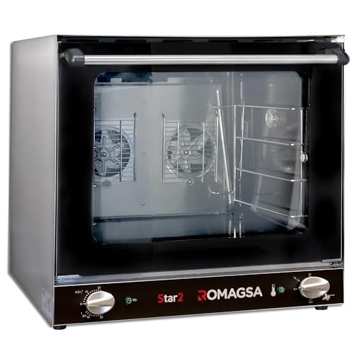 MBH - Horno Profesional STAR2 con Doble Ventilador para 4 Bandejas 440x315 mm. Horno Compacto para Hostelería, Panadería y Pastelería con Interior Esmaltado (595x560x575 mm)