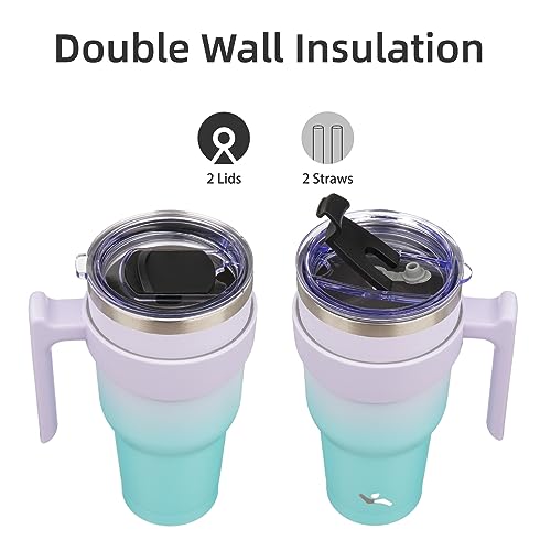 Image of Konokyo 40 oz Tumbler with Handle and Straw, Insulated Travel Mug
