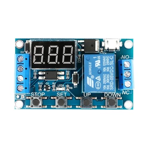 Relais temporisé interrupteur de cycle micro USB 5V et DC 6V 12V 24V avec affichage LED Noir - 5