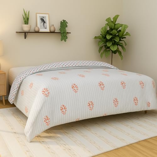 Image of Akshya 200 GSM Reversible Summer Microfiber AC Comforter Single Size All Season 3 Layer Quilted Blanket for Double Bed Lightweight Soft Bedcover