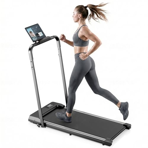 Laufband für Zuhause Klappbar – Upgraded Langlebig & Tragbar Elektro-Treadmill für Home-Fitness, mit Starkem Saugnapf-Tabletthalter & Fernbedienung, Max. 10 km/h für Cardio & Walking(Black)