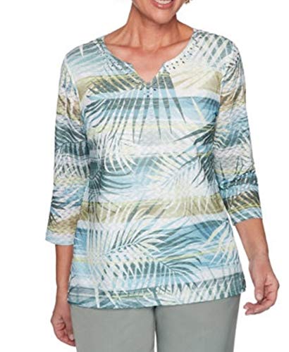 Alfred Dunner Women's Chesapeake Bay Palm Branch Printed Top (Petite Large)