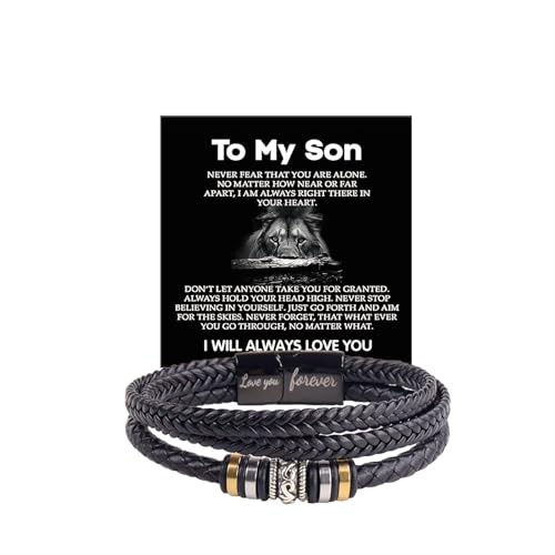Image of To My Son /Grandson Bracelet From Mom Grandmother, Forever Linked Together Black Braided Leather Infinity Knot Inspirational Bracelets Engraved Love You Forever Birthday Gift Jewelry