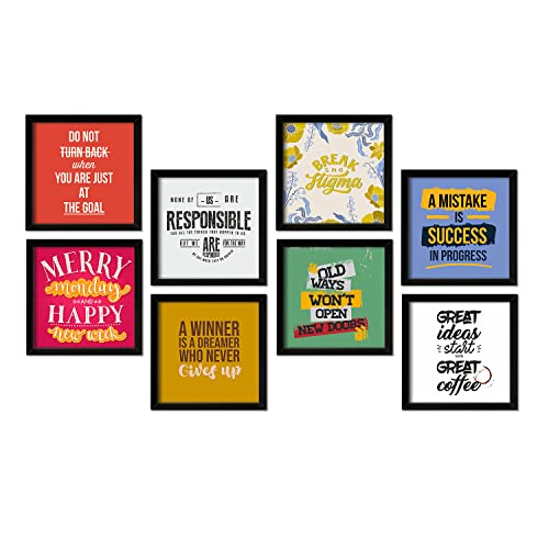 Image of PAPER PLANE DESIGN Motivational and Inspirational Quotes Wall Framed Poster, Office Decor, Wall Frames with Quotes.Set of 8 (10 x 10 Inch) (MDF POSTERS)