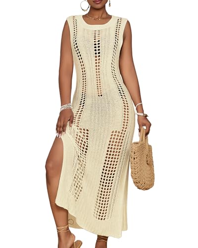 Image of Bsubseach Womens Crochet Beach Cover Ups Sleeveless Swimsuit Dress