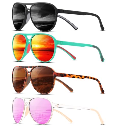 KUGUAOK 4PACK Polarized Aviator Sunglasses for Women Men Sports Style UV400 Protection Running Sun Glasses Vintage Trendy Shades