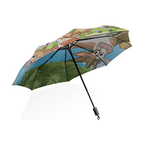 Portable Rain Umbrella Farm Yard Cute Cartoon Animal Family Wild Home Windproof Travel Outdoor Umbrella Rain & Wind Resistant Compact And Lightweight For Business And Travels #TOP3