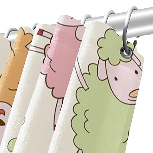 Rideau de douche imperméable motif moutons vert jaune rose 183x183 cm - 6