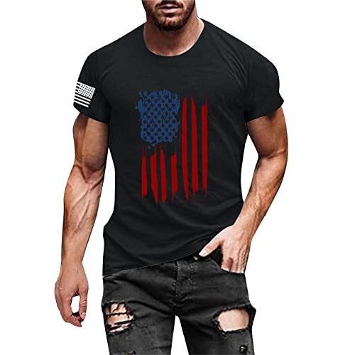 Men's 4th of July Shirt 2025 Patriotic American Flag Crewneck T-Shirt Military Boys Graphic Tees Independence Day Tshirts Fourth of July Clothes Muscle Tops America Ropa 4th of July Sale