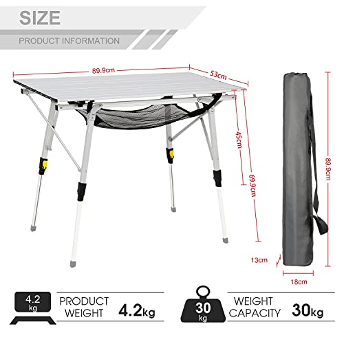 EVER ADVANCED Aluminium Camping Table Folding Table Foldable Portable Lightweight Folding Table Leg Height Adjustable Table Top Size 89.9 x 53 cm - Image 4