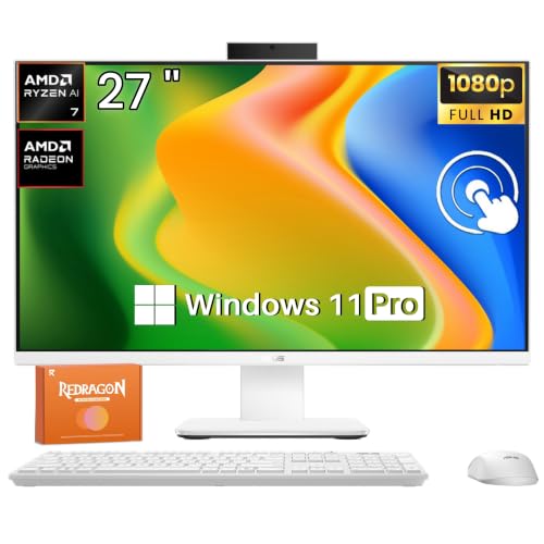 Image of ASUS VM670 27 Touchscreen All in One Desktop Computer, 64GB DDR5, 2TB SSD | AMD Ryzen AI 7 350, Win 11 Pro, 27 inch FHD IPS Anti-Glare Display, AMD Radeon 860M, Wi-Fi 6, BT 5.4, Copilot Key, Accessories