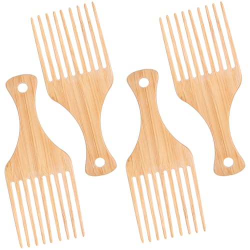 4 Pcs Wooden Hair Picks for Curly Hair Natural Afro Pick for Curly Hairs Styling Combs for Thick Hairs and Beards Enhance Curl Definition and Volume (15.7cm)
