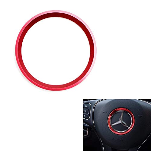 iJDMTOY (1) Sports Red Aluminum Steering Wheel Center Decoration Cover Trim Compatible With 2015-up Mercedes C E CLA GLA GLC GLE Class