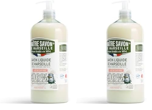 Maître Savon de Marseille - Savon de Marseille liquide Lait de Chèvre- 1L - 96% d'origine naturelle (Lot de 2)