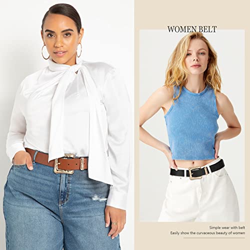 AWAYTR Leather Western Belts for Women - 2 pcs Ladies Vintage Design PU Leather Waist Plus Size Belt for Pants Dresses4