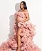 Off Shoulder Maternity Dresses Long Robe for Photoshoot Tulle Puffy Ruffles Pregnancy Gown for Baby Shower Blue
