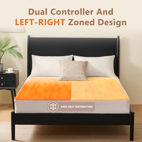 Homemate Heated Mattress Pad Queen Size - 3D Knitted Jacquard Electric Mattress Pad Queen Bed Warmer with Dual Controller, 10 Heated Setting - Auto Off 8 Hours, Fit Up to 30 Inch, 80"x60"