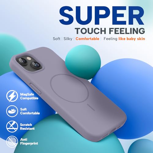 Image of Miracase Magnetic for iPhone 13 Case, [Soft Anti-Scratch Microfiber Lining], Compatible with MagSafe, Liquid Silicone Case Shockproof Drop Protection Phone Case for 13, Lavender Gray