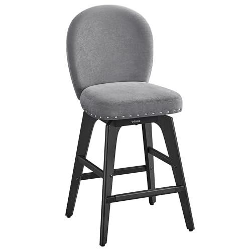 VASAGLE Bar Stools Set of 2, Swivel Counter Height Bar Stools with Back and Wood Legs, Chenille Fabric Upholstered Barstools, 26.2-Inch Tall Counter Barstools for Kitchen Island, Slate Gray