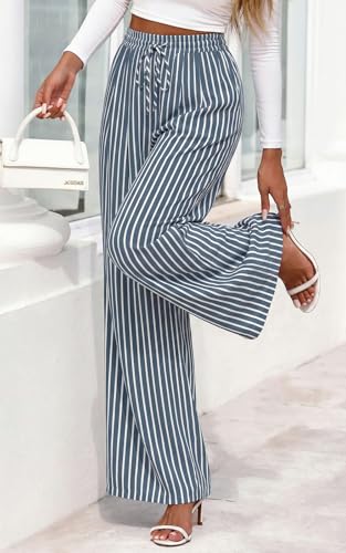 Image of PRETTYGARDEN Womens Pants Elastic Waist Floral Lightweight Palazzo Pants for Women Casual Lounge Wide Leg Pants Woman
