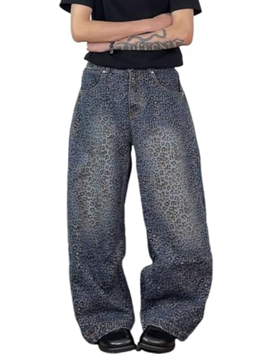 Y2K Streetwear Vintage Pants Wide Leg Leopard Jeans Summer Denim Pants