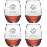 Dog Wisdom 21-ounce Stemless Wine Glasses (Set of 4) are great birthday gifts and couples gifts. The unique wine glasses are top gifts for wedding gifts and relaxation gifts for holiday gifts. The wine glass set are great housewarming gifts and bridal shower gifts as well as birthday gifts for men and birthday gifts for women.