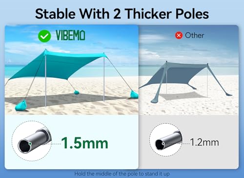 Beach Tent, Camping Sun Shelter 10 x 10ft, with 4 Sandbags, UPF50+, Includes Sand Shovel, Ground Pegs & Stability Poles, Pop Up Beach Canopy Sunshade for Fishing, Backyard Fun or Picnics (Cyan) - Image 2